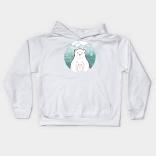 Cute cub polar bear and mum character design with snowflake background. Vector illustration Kids Hoodie